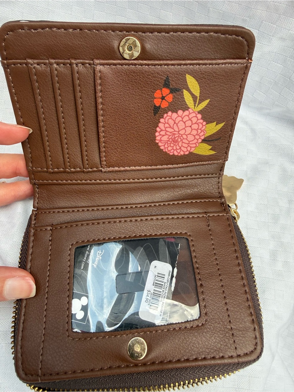 Disney Minnie Mouse Velvet Wallet with Embroidered Floral Autumn Color - Picture 5 of 5